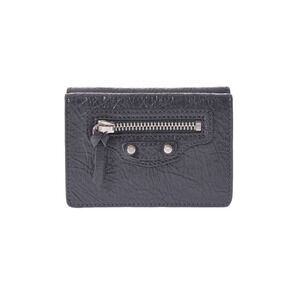 BALENCIAGA Wallet Gray Calfskin Tri fold